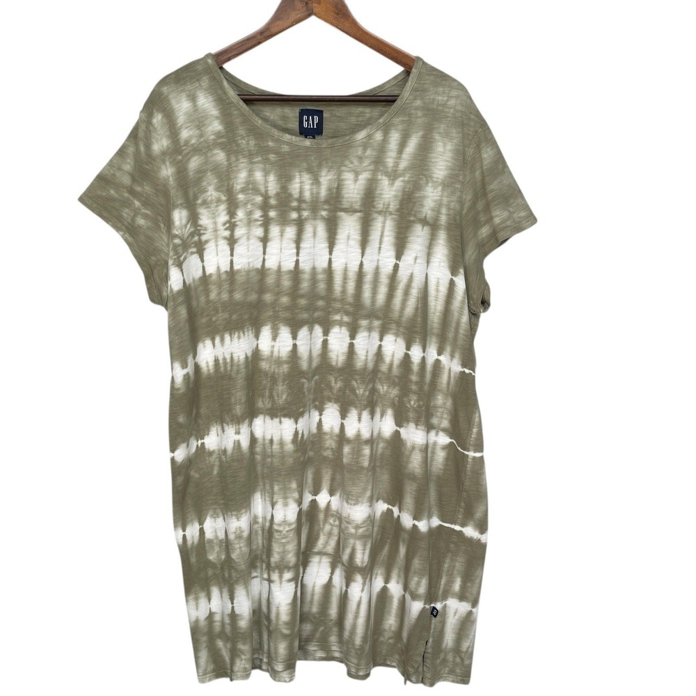 GAP Womens XXL Olive Green Shibori Tie Dye Slub Knit Scoop Neck Tee QL002925